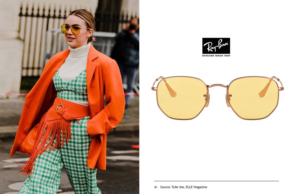 Najgorętsze trendy okularowe sezonu - Pastelowe kolory soczewek, Ray Ban Hexagonal okulary przeciwsłoneczne, eyerim blog